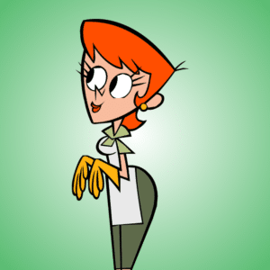 Dexter's mom on a green background.