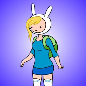 Fionna looking distracted and on a dark blue background.