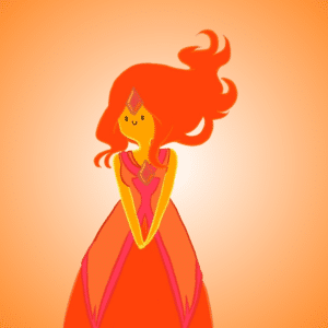 Flame Princess clasping her hands together and looking into the distance.