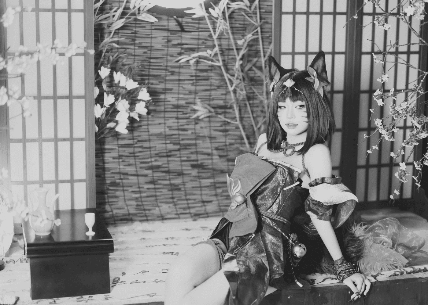 When did cosplay start? B&W image of a Japanese cosplayer
